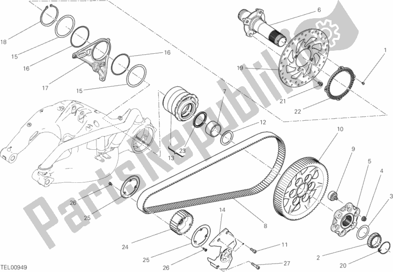 Todas as partes de Cubo, Roda Traseira do Ducati Diavel Xdiavel S Brasil 1260 2018